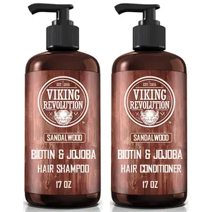 Viking Revolution Sandalwood Men's Shampoo & Conditioner Set with Biotin & Jojoba Oil for Thinning Hair - Sulfate Free Haircare 17 Oz