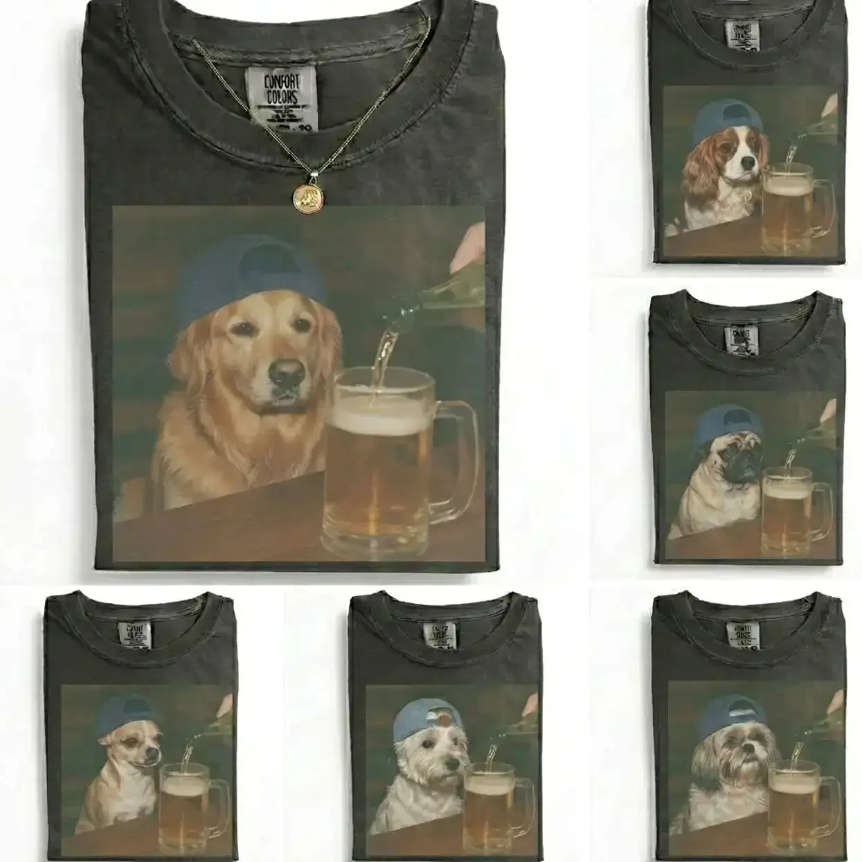 Comfort Colors 50+ Funny Dog Beer T-Shirt, 50+ Dog Breeds Graphic Tee, Retro 90s Meme Shirt, Unisex Casual Streetwear, Gift for Dog Lovers