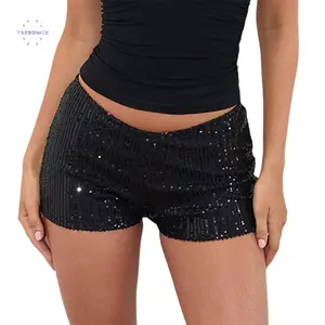 Women's Summer Low Rise Shorts Elastic Waistband Streetwear Sequins Hot Shorts
