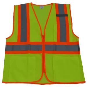 212 MAIN LVM2-CB1 High Visibility Reflective Work Safety Vest, ANSI Class II, Lime Mesh with Orange Contrast Binding, 3-4 Pockets, Zipper Closure, 4X-5X Sizes, Reflective Safety Vest, High Visibility Vest