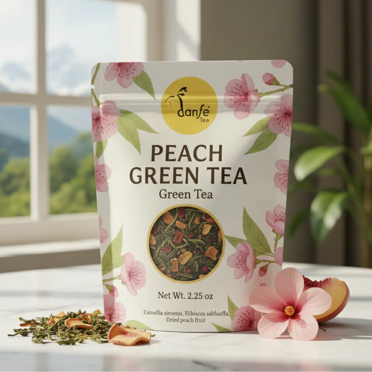 Danfe Peach Green Tea - Clean Energy, Metabolism Support & Glow-Boosting Antioxidants, Natural Beverage with Real Dried Peach & Hibiscus