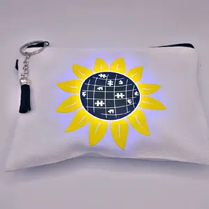 Autism Awareness Sunshine Puzzle Cosmetic Bag with Keychain and Tassel Decoration