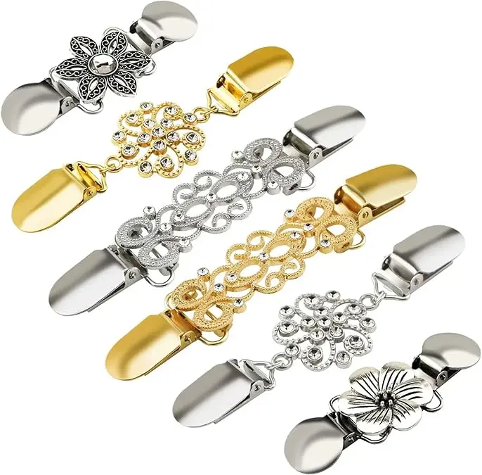 6PCS Retro Sweater Clips for Cardigans, Vintage Cinch Clip for Dresses, Variety of Styles Dress Clip Back of Shirts Cinches Shawl Clips for Different Women Clothing