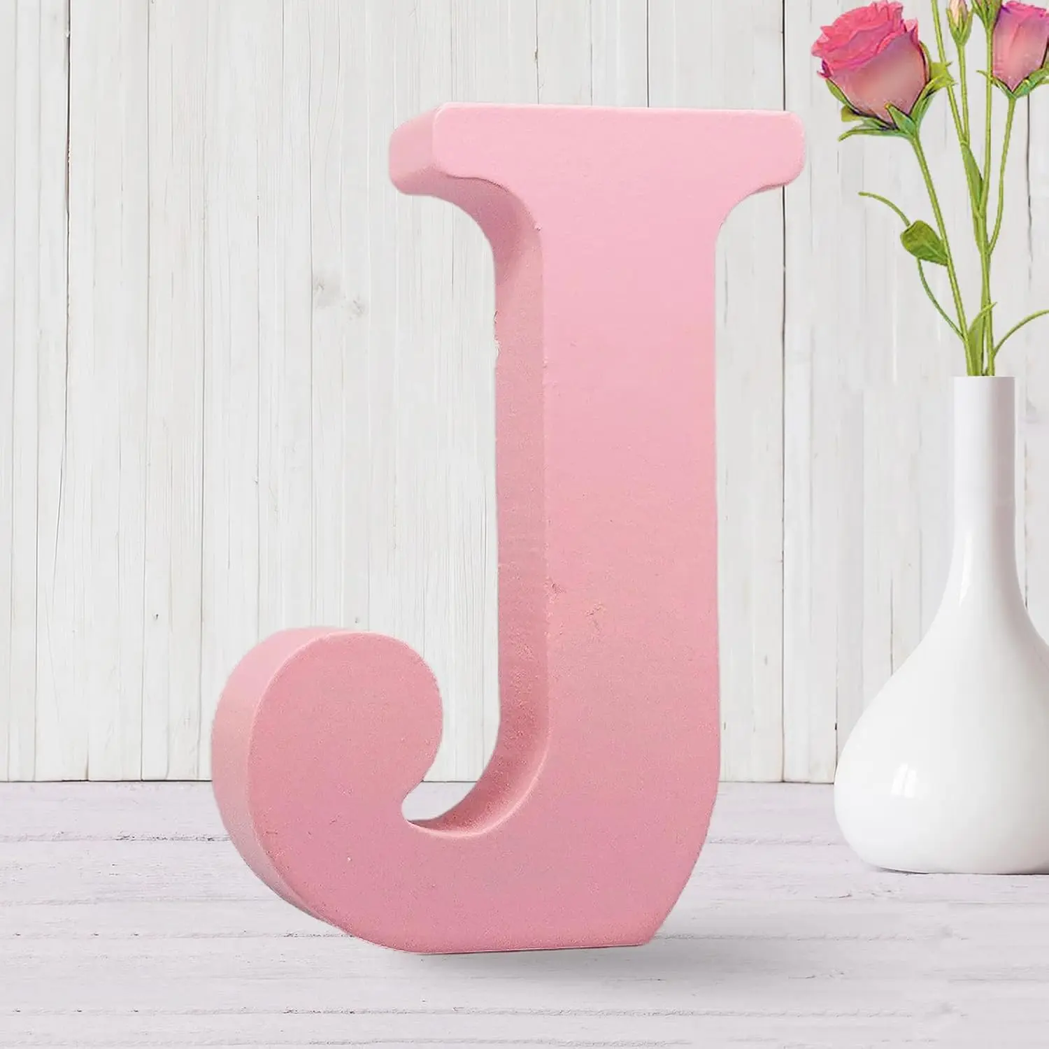 6 Inch Pink Wood Letters Unfinished Wooden Letters for Wall MAGA Decorative Standing Letters Slices Sign Board for Crafts Christmas Decoration Home Party Projects (J)