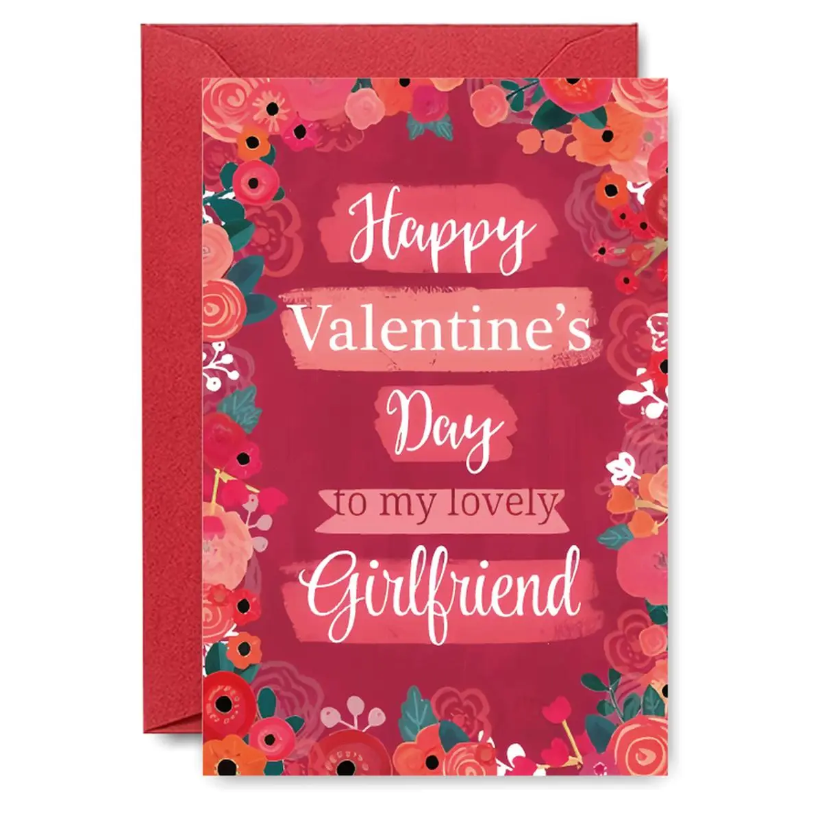 1PC Floral Valentine's Day Card, "Happy Valentine’s Day to My Lovely Girlfriend" Design with Colorful Flowers, For Girlfriends, Perfect for Sweet Valentine's Wishes