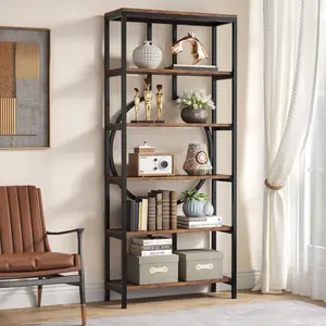 LITTLE TREE 70.9 Inch Industrial Bookshelf, 6-Tier Tall Etagere Bookcase with Open Shelves, Metal Decorative Book Shelf Storage Shelving Unit for Living Room and Home Office