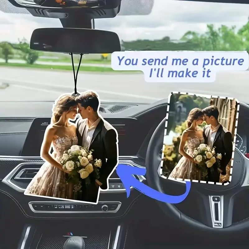 Personalized Photo Car Hanging Ornament (1 Piece) - Custom Transparent Acrylic Rearview Mirror Accessory with Colorful, Cute, Minimalist Design, Acrylic Photo Display Pet Memorial Gift for Valentine's Day, Birthdays