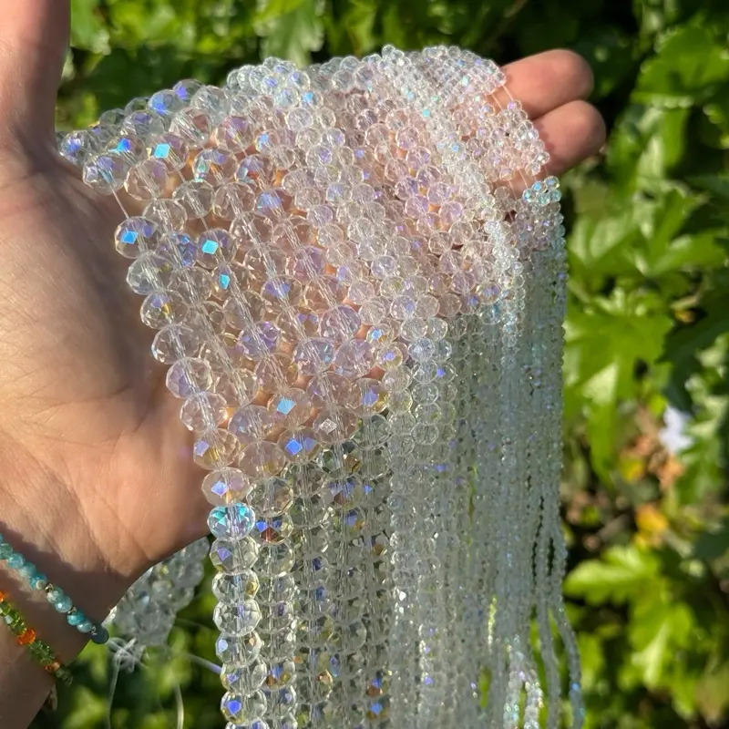 Clear AB Faceted Rondelle Glass Beads Strand 3mm 6mm 10mm Jewelry Making