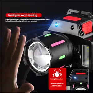 Rechargeable Sensor LED Headlamp – 6 Lighting Modes, Removable Battery & Power Display, Adjustable Headlight for Camping, Hiking, Fishing – Survival Gear & Hands-Free Flashlight,survival supplies