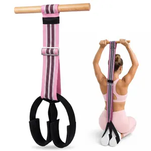 Pedal Resistance Band, Fabric Foot Pedal Exerciser with Solid Wood Handle, Anti-Snap Pull Rope with Adjustable Length Buckle, Wide Webbing Foot Loops for Shoes, Home Gym Workout for Abs, Arms & Legs