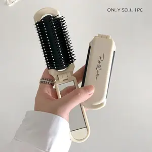 Portable Foldable Hair Brush with Mirror, Anti-Static Cleaning Comb for Curly, Wet, and Dry Hair, Cartoon Design for Women, Grooming Brush