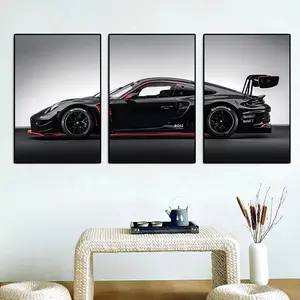 Vintage Industrial Style Car Series Gt3rs Art Poster, 3-Piece Canvas Print Wall Decoration, Wooden Wall Art, Ideal for Living Room & Home Enhancements