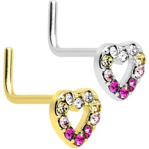 20 Gauge Romance Gem Open Heart L Shape Nose Ring