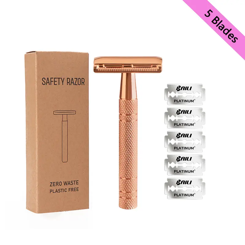 Women's Manual Safety Razor Double Edge Blades Wet Shaver for Men & Women 5pcs Blades Smooth Durable Handle Control Ideal for Beginners Novice Skin Daily Shaving Tool