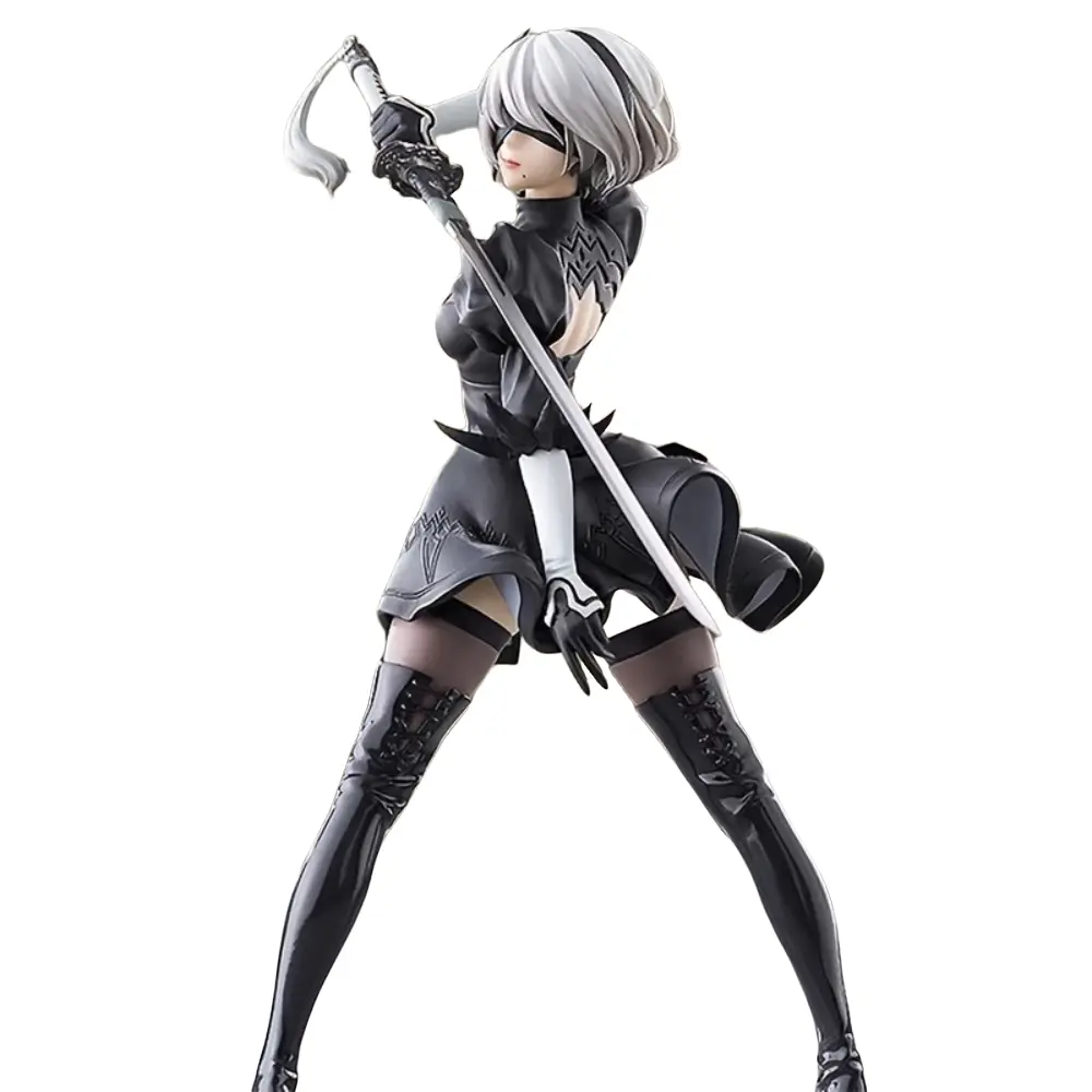 Cool black anime figurine, female character statue in sword-wielding pose, collectible elegant ornament, ideal holiday gift choice for anime fans