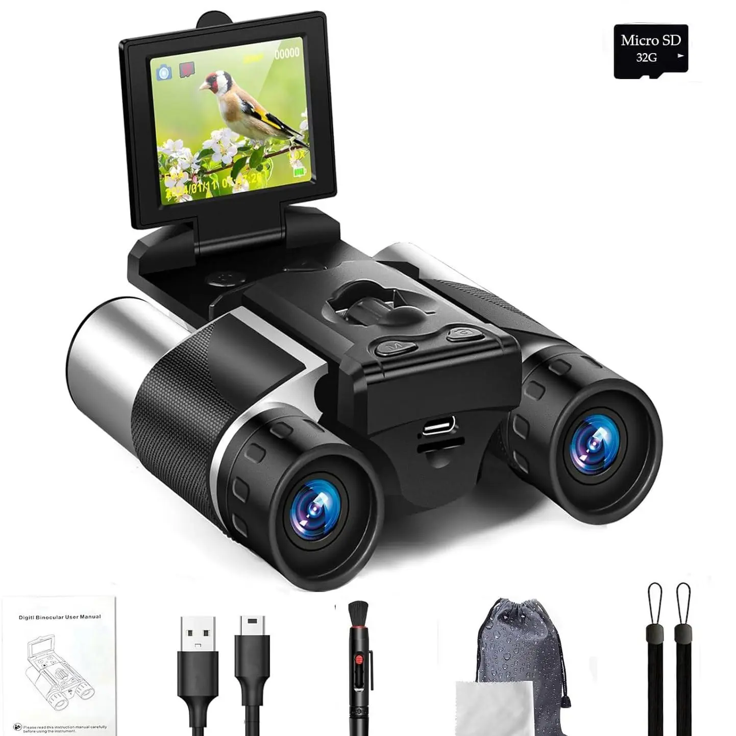 2" Binoculars with Camera Built in for Adult, 10x Optical Zoom 8X Digital Zoom, 40MP Camera 2.4K Videos Digital Binoculars for Bird Watching, Sports, Outdoor Adventures 32GB