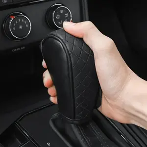 Car Gear Shift Knob Cover, Leather Car Interior Decoration, Breathable Carbon Fiber Texture Universal Fit Auto Accessories, Gearshift Cover
