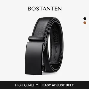 [Valentine's Day Gift] BOSTANTEN Mens Belt Leather Ratchet Easy Release Belt For Men Designer Belt Dress and Casual with Adjustable Buckle for Men's Wear Gift Textured Fathers Gift