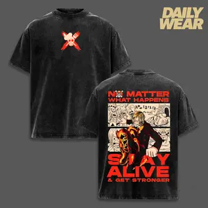 Sanji One Piece Anime Double Printed Unisex Oversized Washed Tee, Manga Heavyweight Cotton Streetwear Gift