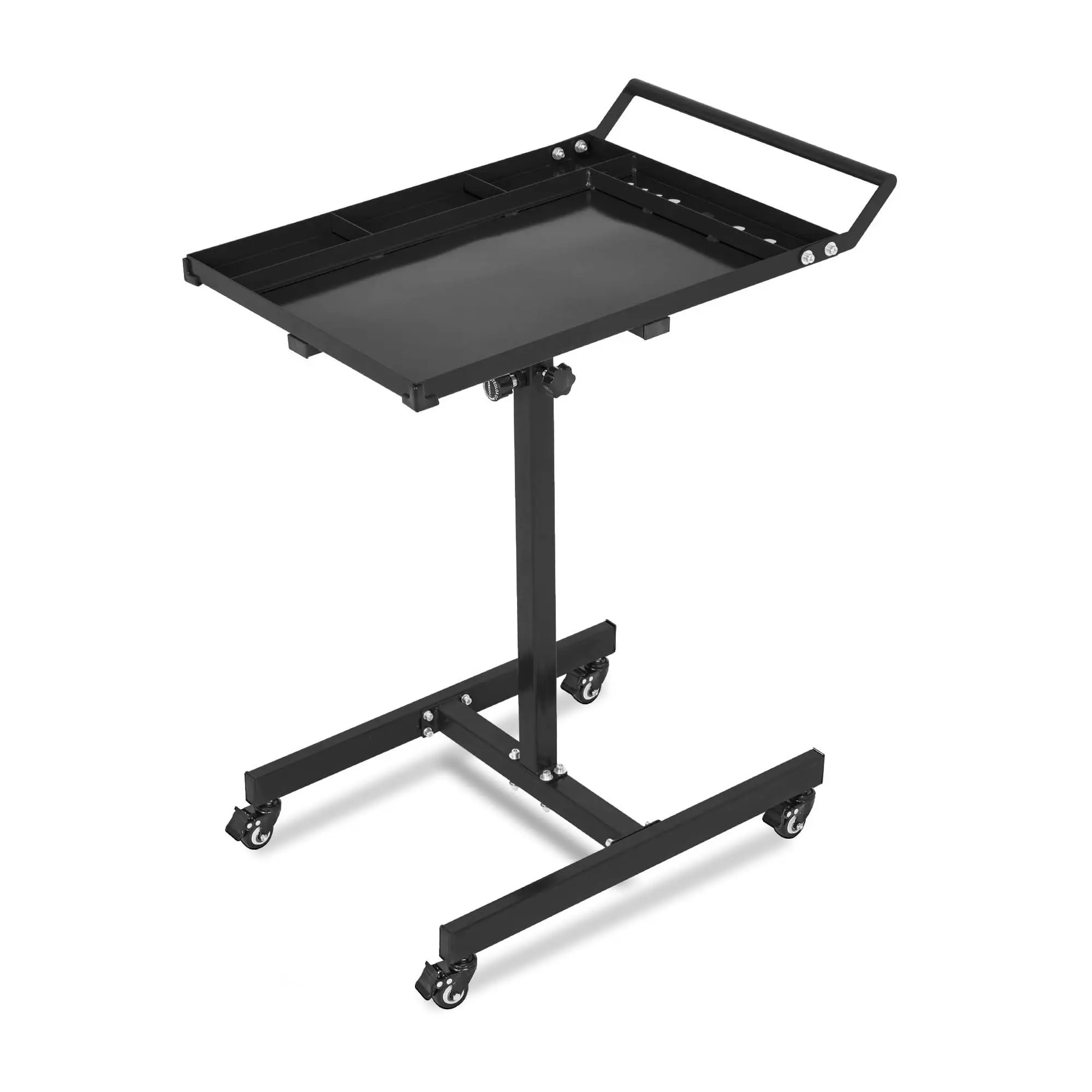 GAOMON Smooth Stainless Steel Black Rolling Tool Tray - Adjustable Height Mobile Work Table, Garage Shop Work Station