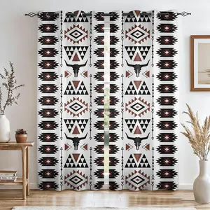 2 Panels Western Aztec Bull Skull Printed Curtains, 80%-90% Light Blocking Darkening Curtains, Retro Tribal Southwestern Decoration Curtains for Men Women Bedroom, Farmhouse Rustic Western Style Home Window Decor