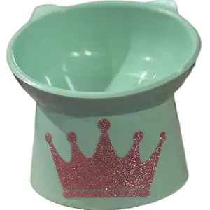 Decorative Pet Elevated & Tilted Bowl Set of 2 with Glitter Crown for Cats and Small Dogs- Perfect for Feeding and Drinking