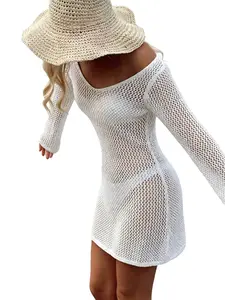 New Women's One-Piece Fashion Sweater, Hollow Out V-Neck Design, Classic Solid Color Dress, Bikini Cover-Up, Swimsuit Cover Up, Beachwear, Vacation Style, Beach Coverups