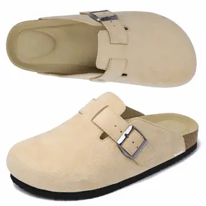 Women's Slippers Suede Cork Clog Antislip Slippers Waterproof Mules House Sandals Adjustable Buckle Springfresh