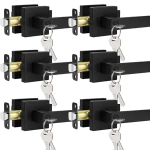 6pcs Door Handles Interior, Door Knobs Interior, Black Door Handle with Reversible Lever, Keyed Alike Door Lock Sets for Bedroom, 10 Packs Heavy Duty Door Lock Sets, Matte Black
