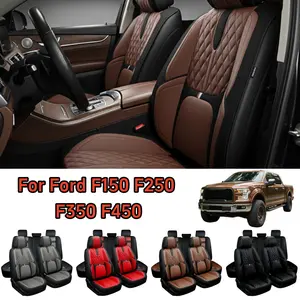 For Ford F150 F250 F350 F450 2009-2020 2021 2022 2023 Pickup Trucks Car Seat Covers Full Set, [Thicken Upgraded] Premium NAPA Leather Front Rear Seat Cushion Pad Non-slip Protector Mat Waterproof, Full Surround Design with Storage Bag, Split Rear Benches