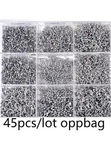 Stainless Steel Body Jewelry Set, 9 Styles X 5 Pieces = 45 Pcs, Tongue Rings Eyebrow Piercings Nose Lips Accessories, Nose Piercings Kit