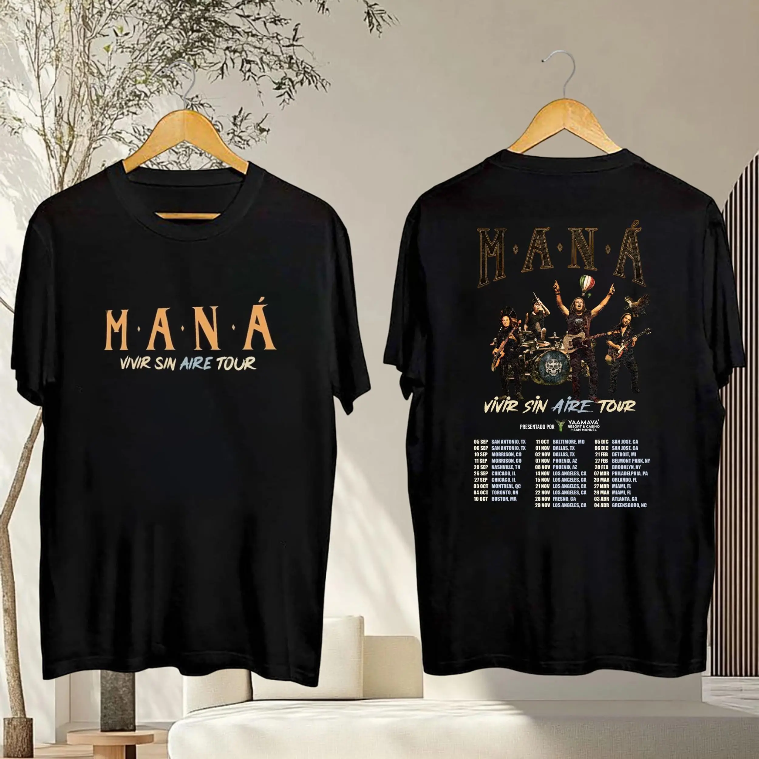 Mana Band Concert 2025 Graphic Tee, Mana Vivir Sin Aire Tour 2025 Latin Rock 2-Sided Unisex T-Shirt, Perfect for Music Fans