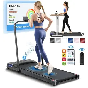Walking Pad with Handle Bar, 2.7 HP Quiet Foldable Under Desk Treadmill with Bluetooth Speaker, Portable Running Treadmills for Home, LED Display, App/Remote Control, 330 lbs Capacity
