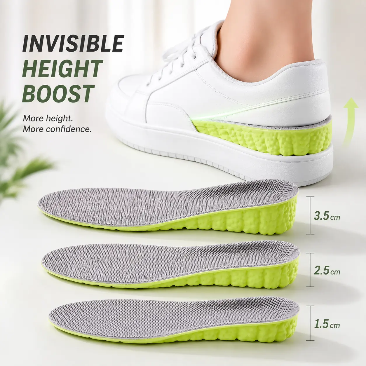 Height Boosters Shoe Inserts for Men and Women - EVA+Mesh, Breathable, Lightweight Cushioned Soles, Soft Cushioned Insoles, Discreet Trim-to-Fit 1.5-3.5cm Shoe Lifts