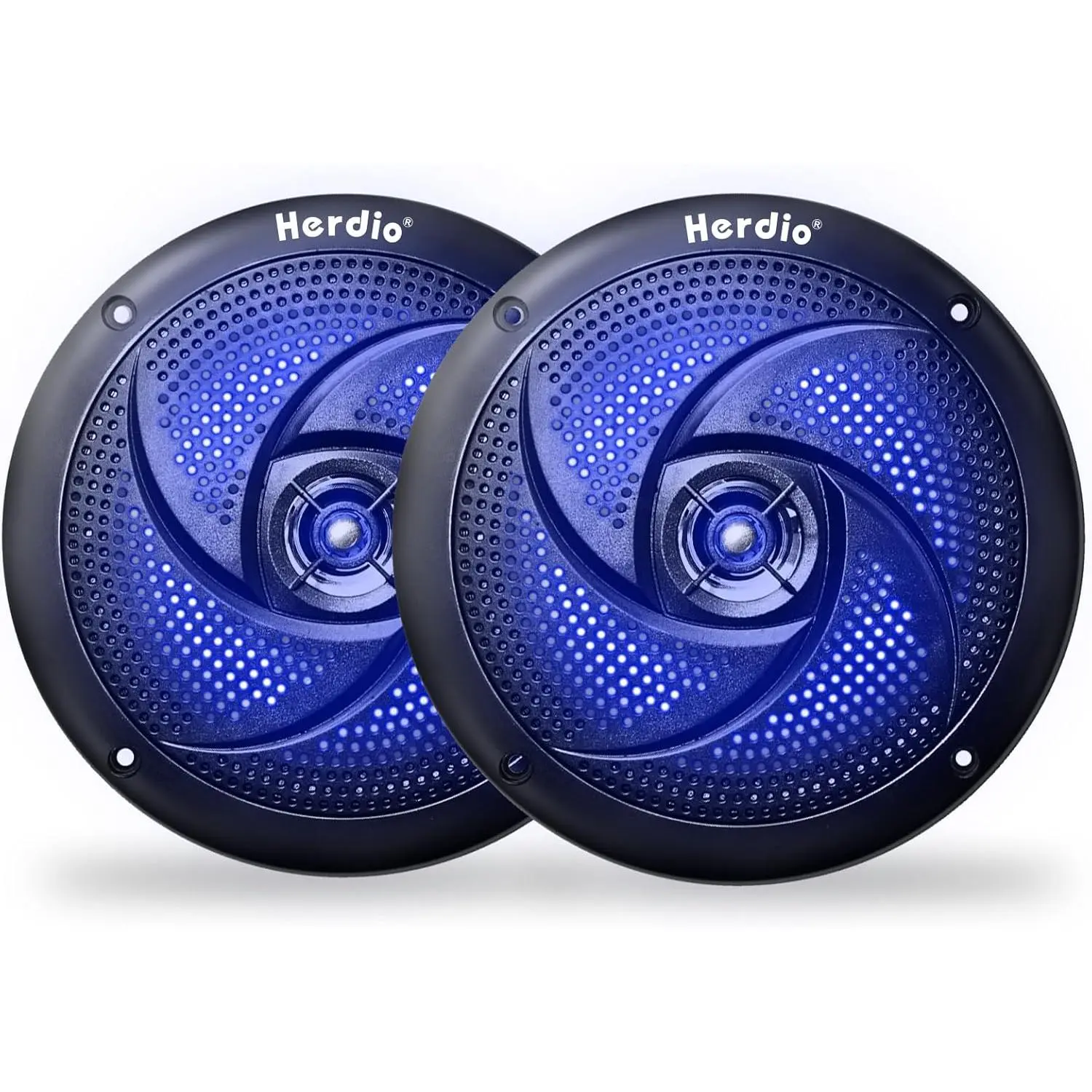 Herdio 6.5-in 240W Waterproof Marine Outdoor Speakers - 2-Way Weather-Resistant Bluetooth Portable Audio Speaker System with LED Lights, Low-Profile Slim Style for Boat, RV (Black, Smartphone Surround Sound), Speaker Sound System