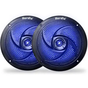 Herdio 6.5-in 240W Waterproof Marine Outdoor Speakers - 2-Way Weather-Resistant Bluetooth Portable Audio Speaker System with LED Lights, Low-Profile Slim Style for Boat, RV (Black, Surround Sound for Smartphone Mobile Use)