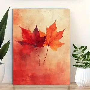 1pc, [2D Flat] with Frame, 12x16inch Autumn Leaves Abstract Art - Grunge Digital Print on Paper Wall Decor, 2D Flat, Perfect for Room Decor	