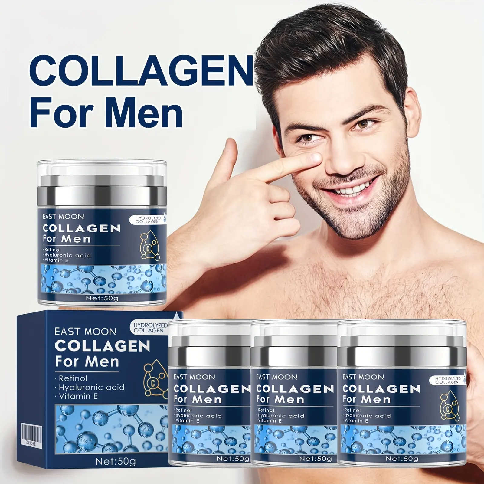 Men'S Collagen Cream, Containing Retinol And Hyaluronic Acid, Gently Moisturizes Dry Facial Skin. With A Light Texture, Suitable For All Skin Types. A Daily Essential Cream, An Ideal Gift For Husbands, Perfect For Birthdays/Father'S Day