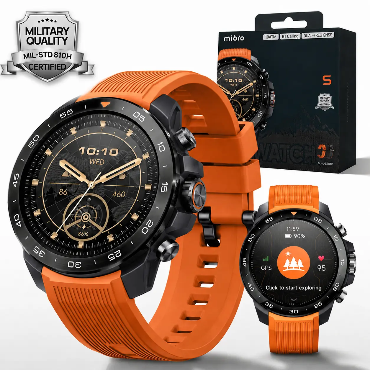 MIBRO GS Explorer S Men's Rugged Military Smartwatch, Wearable Tech with Free Silicone Strap Accessory, Dual-Band GPS, 1.32" AMOLED Touchscreen, Ceramic Bezel, 20-Day Battery, 10ATM Waterproof, Bluetooth, Android Compatible for Hiking, Batteries