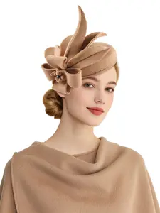 Women's Wool Blend Beret Hat, Casual Hat, Tea Party Hat, Floral Decorative Hat, Wedding Cocktail Flower Hat, Elegant Ladies Accessory