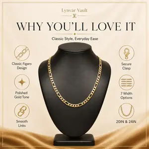 Lynvar Vault 14K Gold Plated Figaro Chain Necklace for Men Women, 2mm 2.5mm 4mm 6.5mm 8mm 9mm 10mm Classic Link Chain, 20/24 Inch Hip Hop Everyday Layering Jewelry Minimalist Layered Jewelry, Ideal Men's Gif