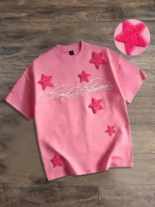 Y2K geometric pentagram short sleeved men's and women's t-shirts with towel embroidery technique, star short sleeved shirt, 2026 summer new pink short sleeved aesthetic geometric shirt, European and American streetwear trend t-shirt, Tee, Prints, Menswear