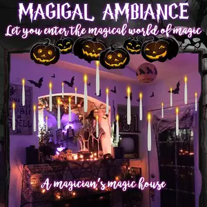 Magic Wand Remote Control Candle WandFloating Candle with Wand,12/24pcs MagicHanging Candles for Halloween DecorationsFlickering Warm Flameless Floating LED CandlesBattery Powered Taper Candle Set for Theme Parties Candle Lights