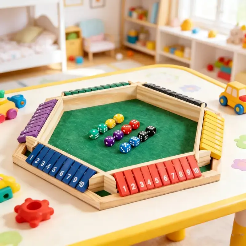 Large Wooden Closed Box Shut The Box Party Board Game Set - 2-6 Players, Colorful 6-Sided Dice, Polyhedral Dice, Multifunctional for Family & Adult Bonding, Party Guest Fun (Toys & Hobbies, Games & Puzzles)