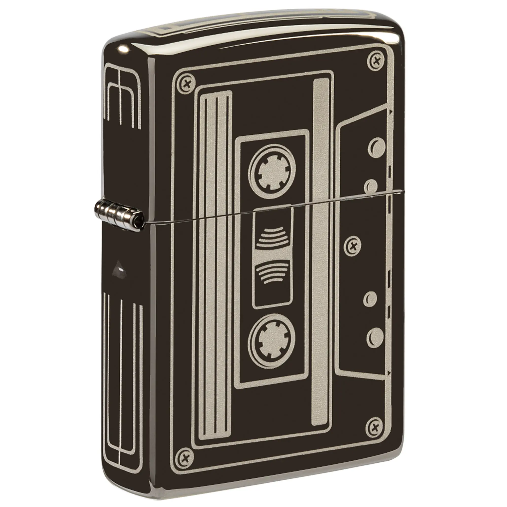 Zippo Cassette Tape Design Black Ice Pocket Lighter - Made in USA - Unfilled (fuel sold separately)