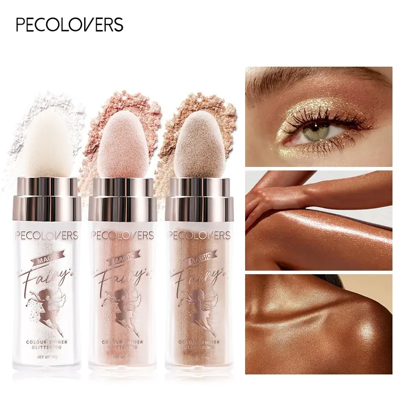 1Pc Glowing Highlight Powder - Shimmer Face Brightener, Long-Lasting For Daily Makeup, Champagne And Gold, Face Cosmetic, Glitter Highlighter