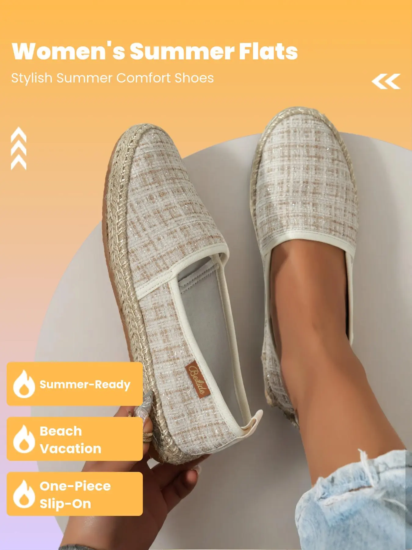Women's Fashionable Woven Design Slip on Espadrilles, Casual Comfortable Square Toe Flat Shoes for Summer, Lightweight Breathable Shoes for Daily Wear, Girl, Lightweight Slip ons, Slip on Style, Breathable Summer Footwear