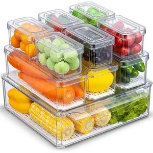 10 Pack Stackable Refrigerator Organizer Bins with Lids for Kitchen Storage, Clear Design for Food, Drinks, Vegetables