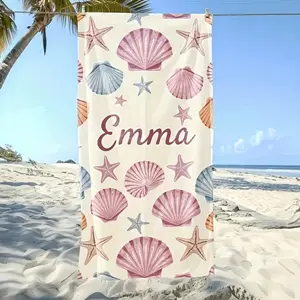1pc Custom Beach Shell Towel with Name, Personalized Marine Life Shell Pattern Beach Towel, Super Absorbent, Quick- Microfiber Swim Towel, Ideal for Beach, Swimming, Camping Travel 30*60inch Size