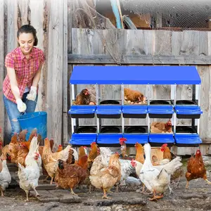 [FLASH SALE] Garvee Chicken Nesting Box 10-Hole Roll Away Egg Laying Box Heavy-Duty Galvanized Steel Rustproof Blue Wall-Mountable